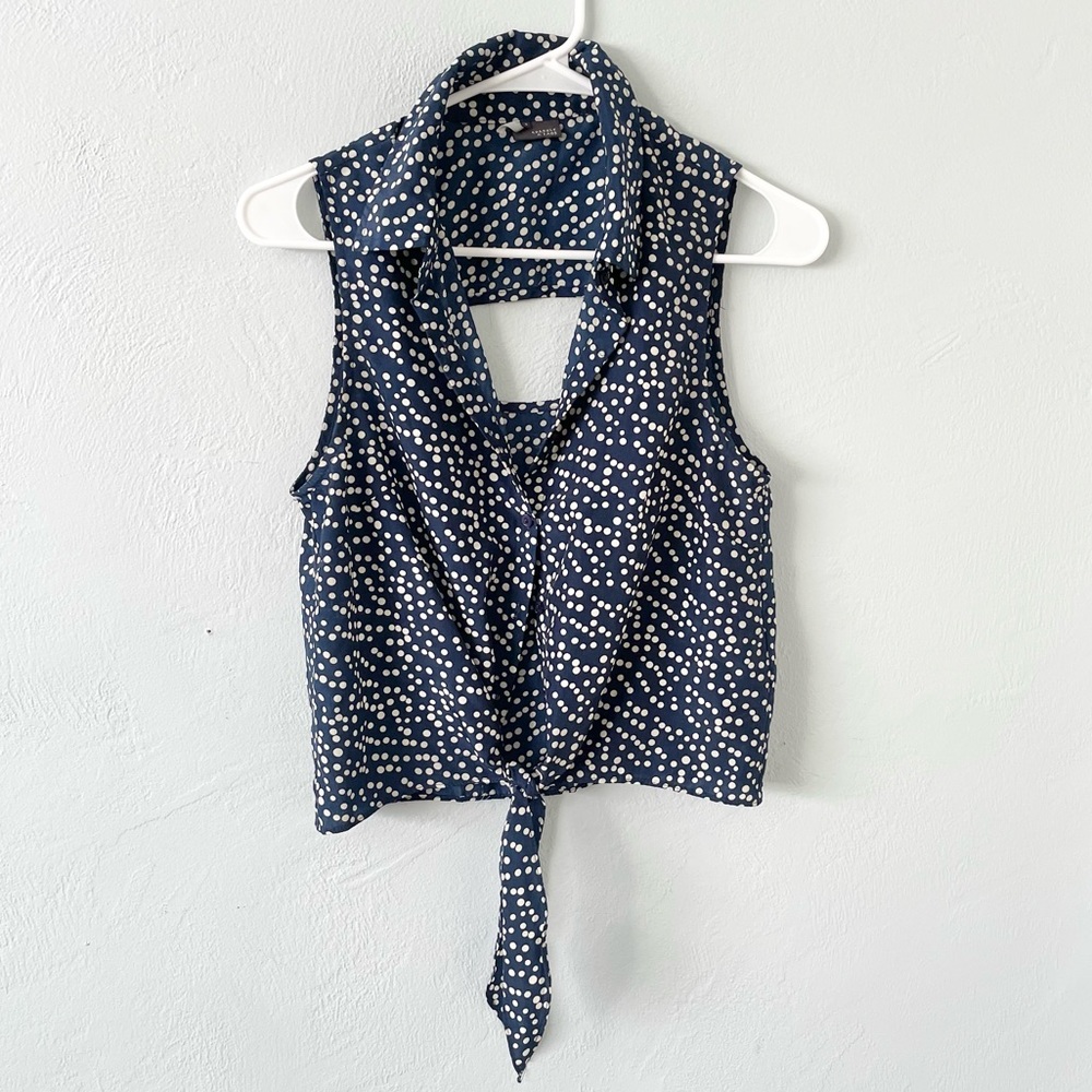 Urban Outfitters Sleeveless Blue CutOut Keyhole Front Tie PolkaDot Crop Tank Top
